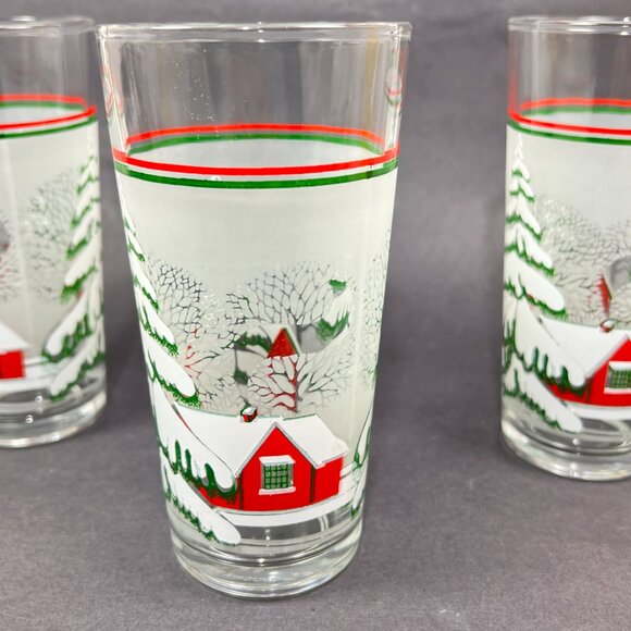Vtg Kig Winter Wonderland Christmas Holiday Highball Tumbler Glassware Indonesia - Picture 10 of 14